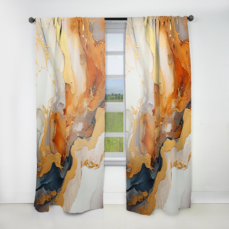 Hartlyn Gold And White Geode Lava I - Traditional Curtain - Velvet Room Darkening - 1 panel, 52" W x 84" L