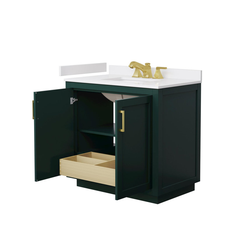 Miranda 36" Freestanding Single Bathroom Vanity with Cultured Marble Top, Brushed Gold, Green