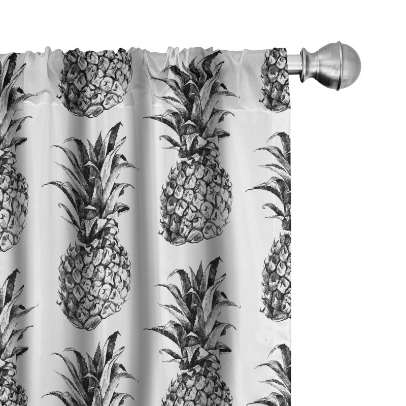 Pineapple 4-Panel Curtains, Vintage Fruit, Black Grey White, 56" W x 95" L
