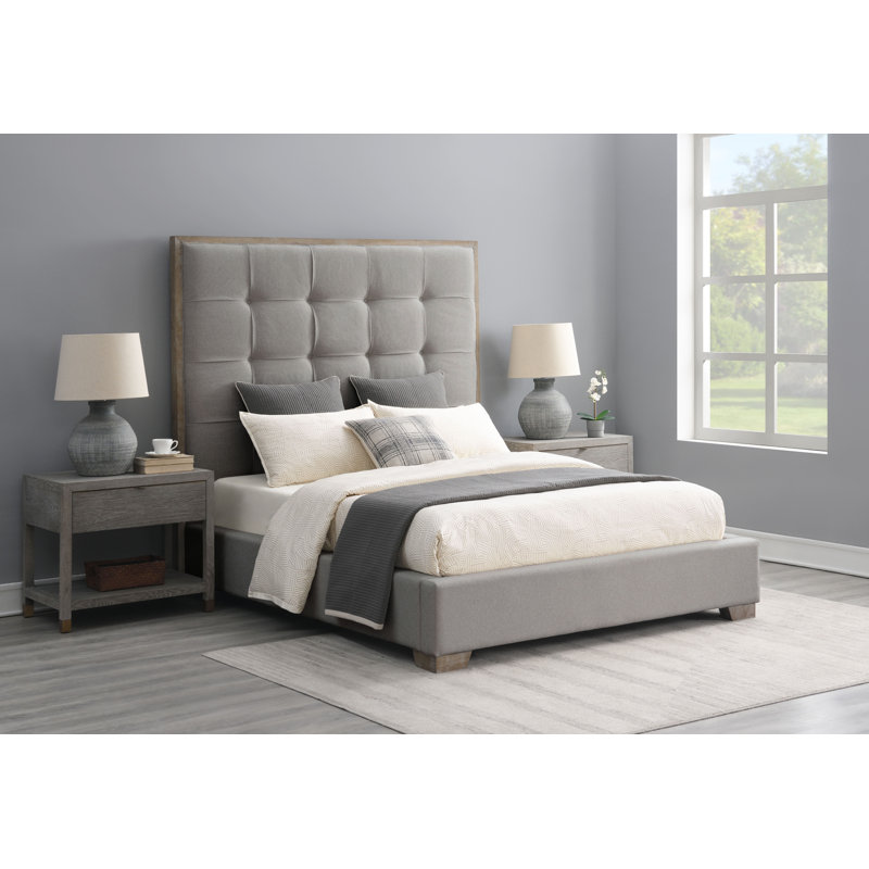 Lit plateforme tapissier Carli, Gris, Grand