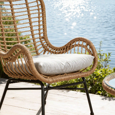 Rattan Patio Set With UV-Resistant Cushions & Glass Top Table 250Lb Capacity Outdoor Conversation Set?? by Bay Isle Home
