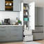 Armoire de cuisine autoportante polyvalente avec une porte, deux tiroirs et des tablettes réglables