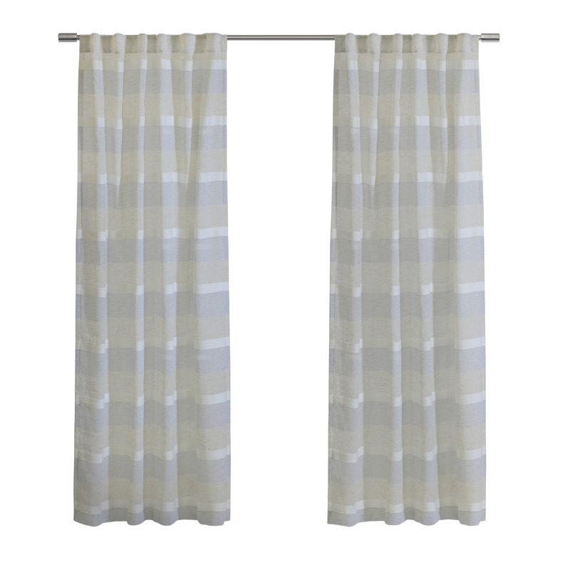 Nathan Stripe Sheer Dual Header Curtain Panel 52 x 108 in Blue, 52" W x 108" L
