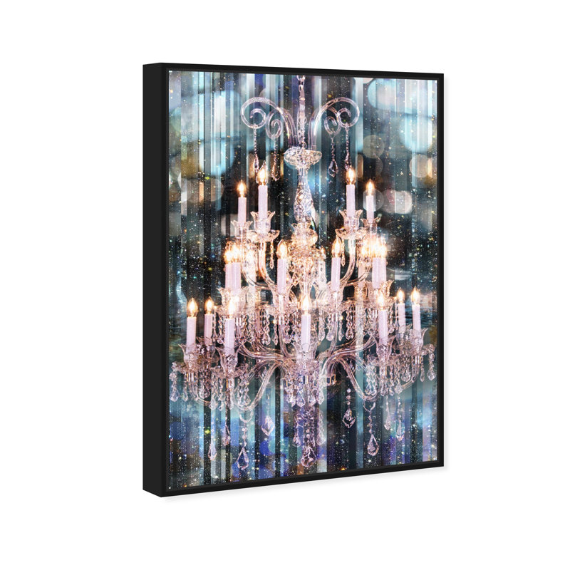 Fashion and Glam Diamond Covered Eyes Chandeliers - reproduction sur toile, Cadre flottant noir, H 45 po x l 30 po