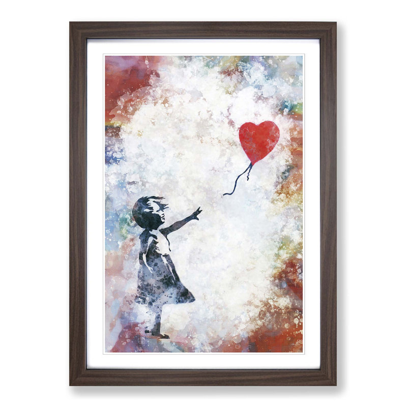 The Girl With A Red Balloon In Abstract by Banksy Framed Print, 60cm H x 40cm W x 2cm D, Walnut Framed