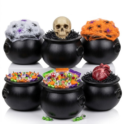 PMU Halloween Cauldron - Blow Mold Plastic Party Accessory - Candy Holder - 10 Inch Black