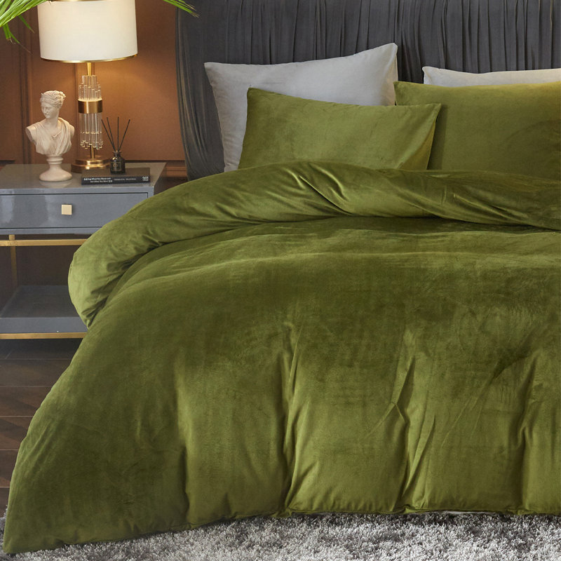 Velvet  Duvet Cover Set 3Pcs Luxury Comforter Cover, Emerald Green, King Duvet Cover + 2 King Pillowcases