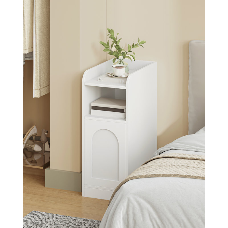 Slim Bedside Table with Cabinet, Narrow Side End Table with Reversible Door, Bedside Cabinet with Adjustable Shelves, Nightstand for Bedroom, Living Room 
