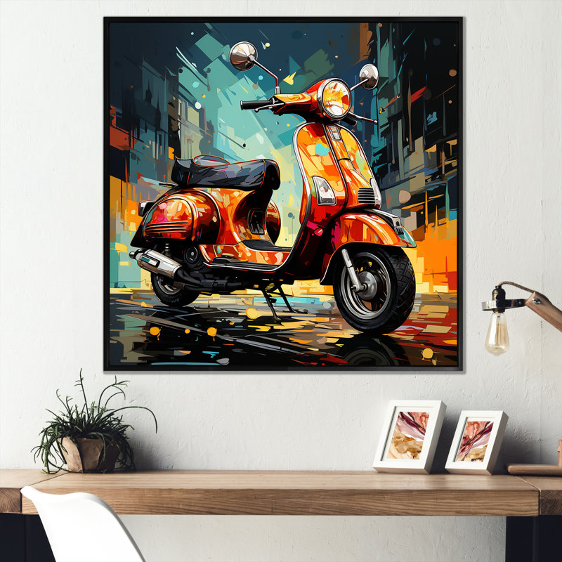 Pop Art Scooter Commute I sur toile, H 16 po x l 16 po x P 1 po, Cadre flottant noir