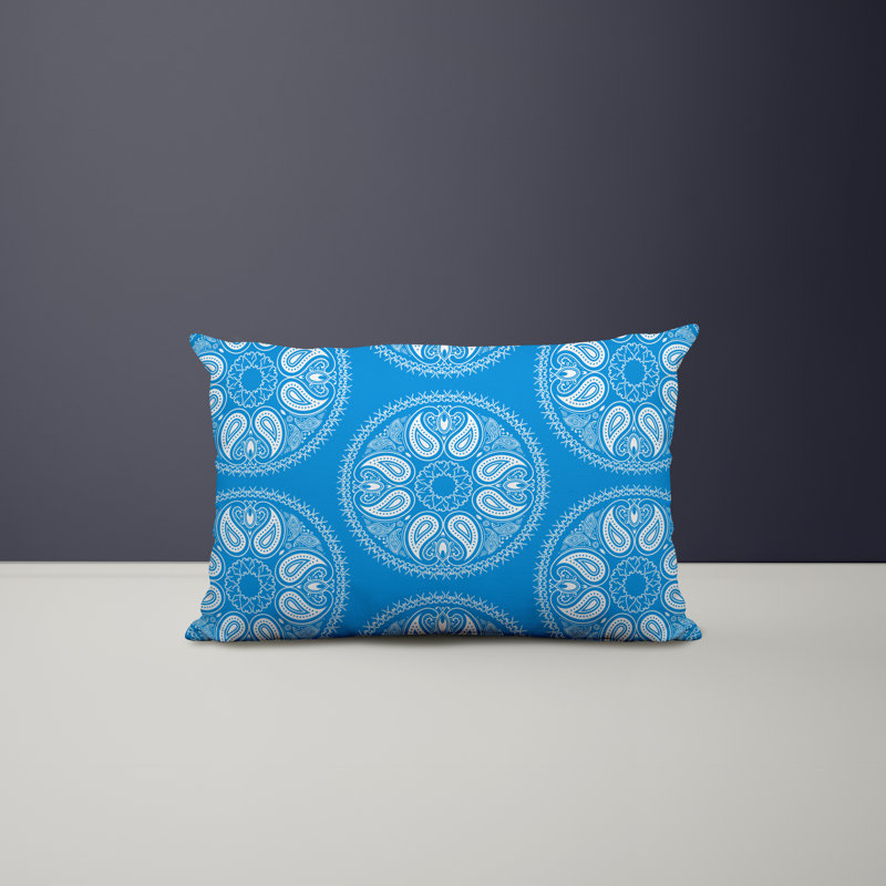 Paisley Outdoor Reversible Throw Pillow, Blue