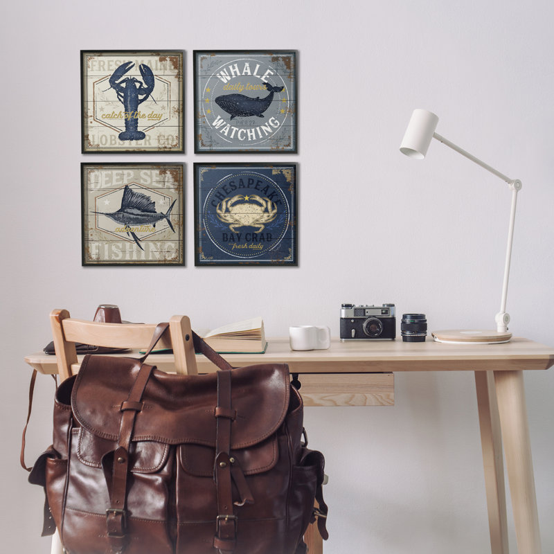 Chesapeake Bay Nautical Motifs, H 12 po x l 48 po, Giclée encadrée noir minuit