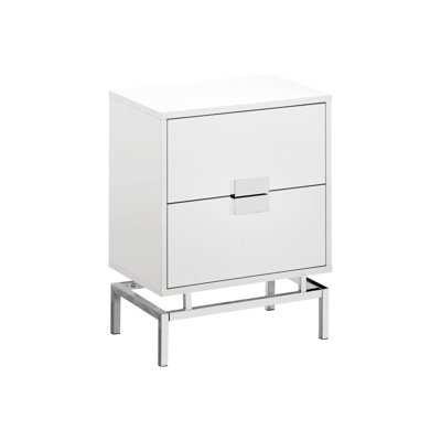 Stylish End Table With Glossy White Laminate And Metal Base For Bedroom Living Room Contemporary Accent Surface Drawer