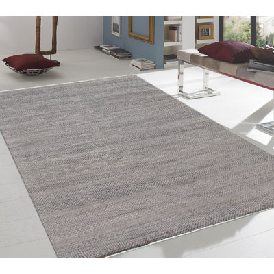 Tapis gris en laine / soie noué à la main