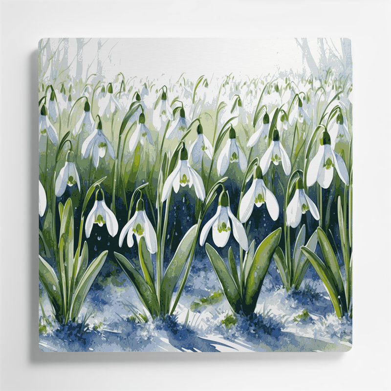 «Botanical Snowdrops», art mural en métal vert, H 8 po x l 8 po