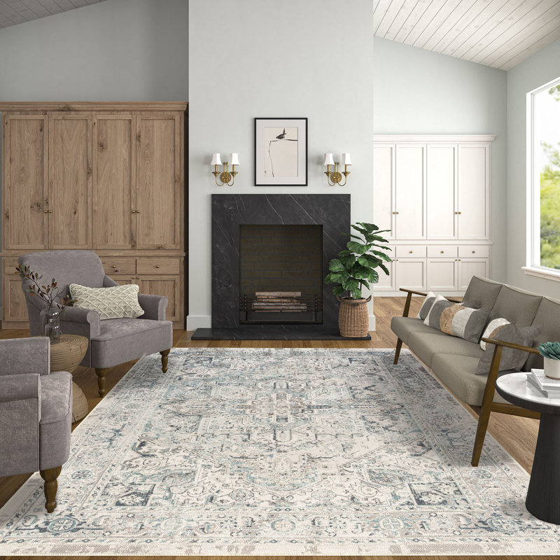 Tapis oriental gris en coton Peton, Rectangle 5 pi 3 po x 7 pi 3 po