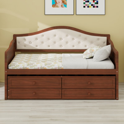 Daybed with Trundle, 2 Storage Drawers and Upholstered Backrest for Living Room, Bedroom and Guest Room