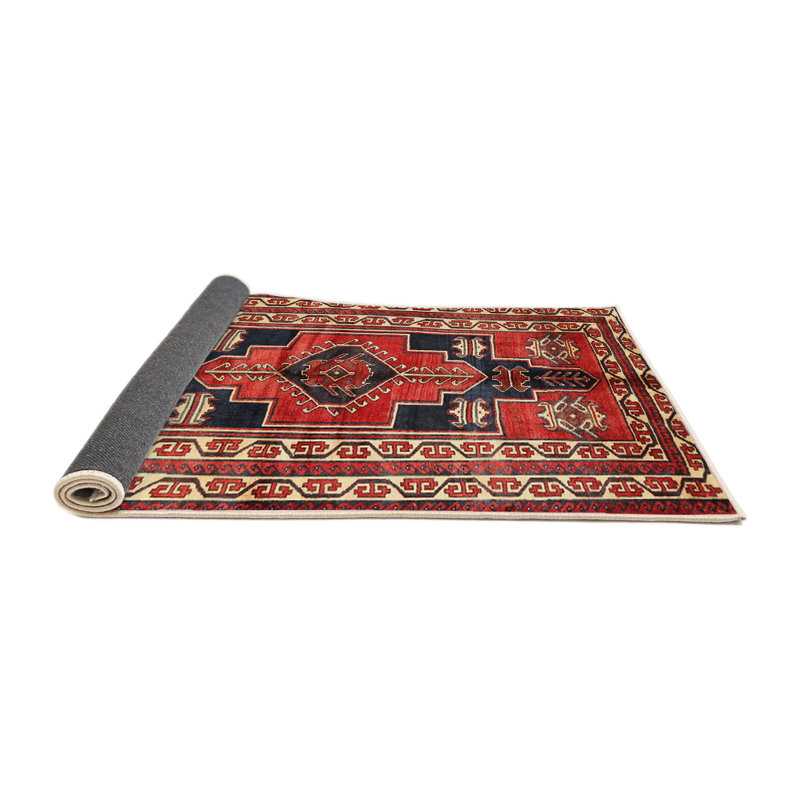 Tapis traditionnel rouge / bleu / beige, Rond 7 pi
