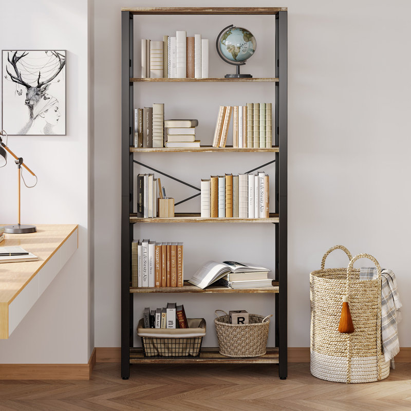 Bookshelf, 31.5In Wide Shelf 6 Tier Bookcase, 110Lbs/Shelf Industrial Bookshelves, Industrial Brown