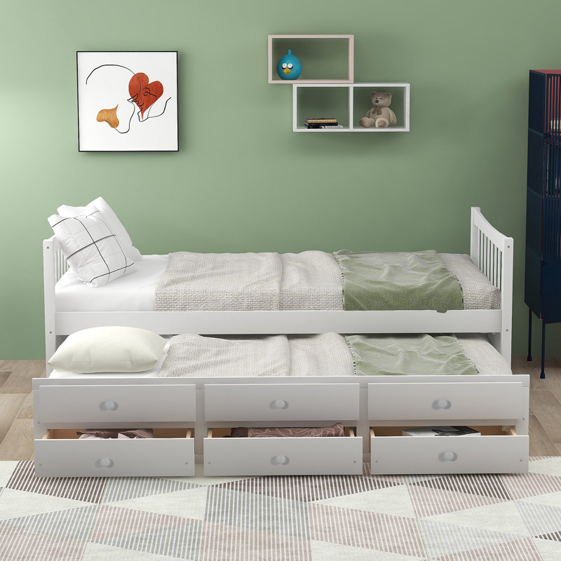 Lit de jour avec couchette et tiroirs, Lit simple, Blanc
