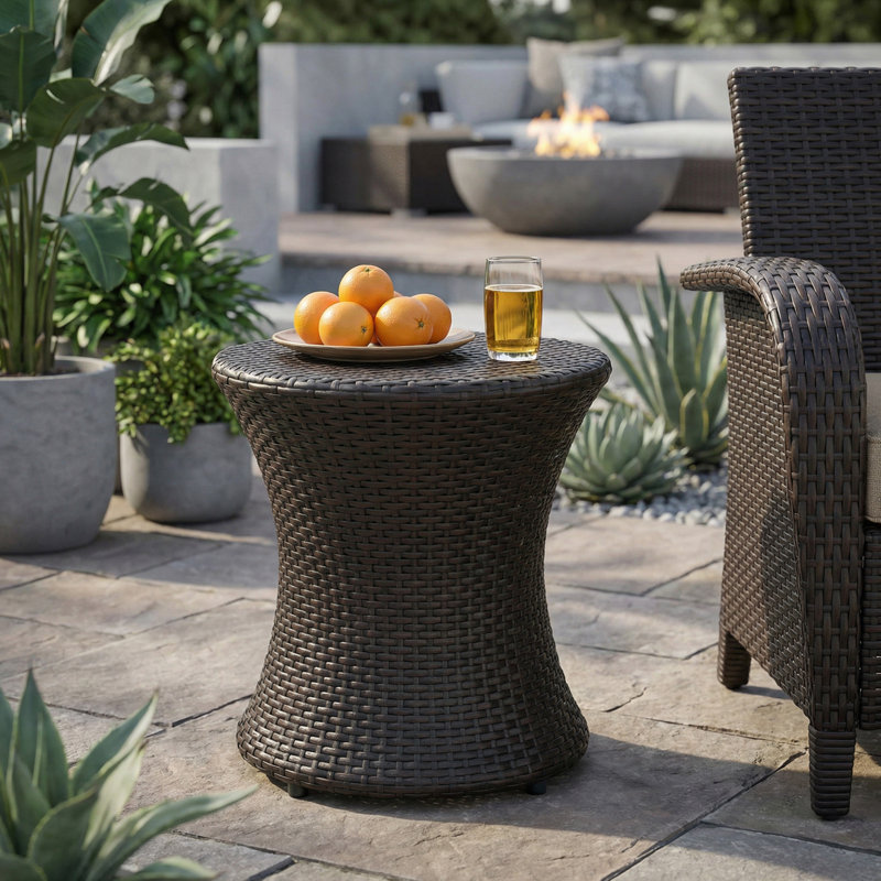 Table d'appoint 19 po en osier avec cadre en aluminium durable pour patio et jardin