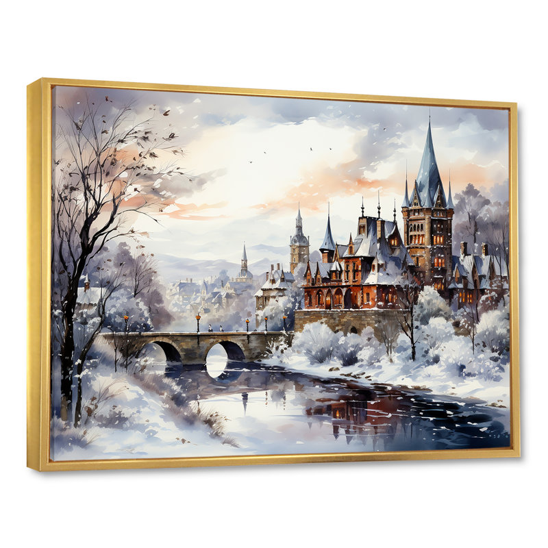 «Wonderful village Winter at Christmas III - Winter Landscape Large», art mural, Cadre flottant doré