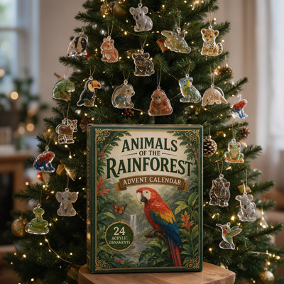 Décorations de Noël Animaux du calendrier de l'Avent 24 pièces Ornements de sapin de Noël en acrylique Calendrier de l'Avent de 24 jours avec décorations à suspendre