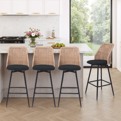 Swivel Upholstered Rattan Back Counter & Bar Stool by Pia Ricco