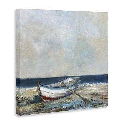 Boat & Oar on Shore Canvas, design by Sally Swatland