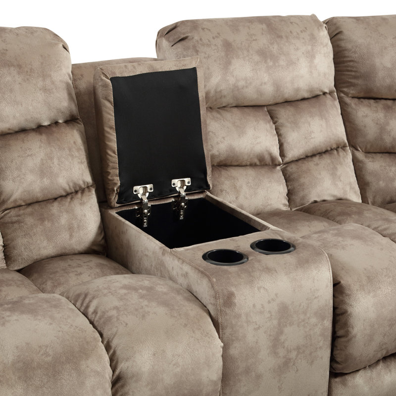Canapé modulaire inclinable manuel 3 pièces avec porte-gobelets et rangement Karish , Microfibre / microsuède brun