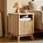 Wood Nightstand with Charging Station, Fluted Bedroom Nightstand, Bedside Table Chest-270419074
