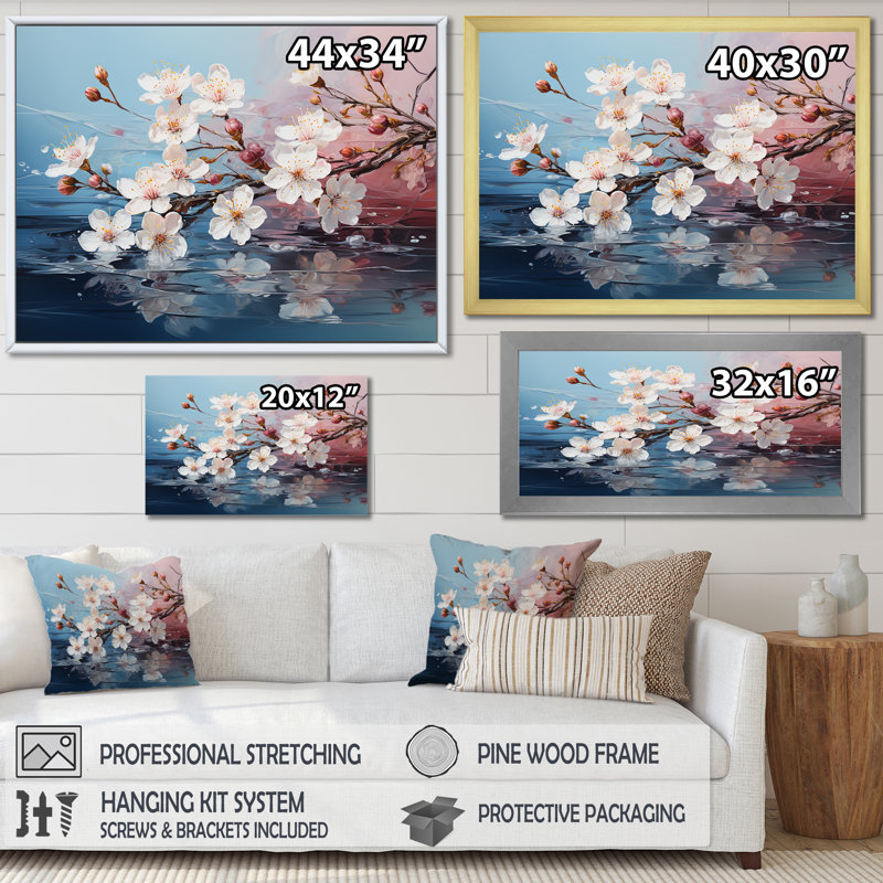 «Beautiful Apple Blossom Flower Tree», reproduction sur toile, Cadre naturel flottant, 24" H x 32" W