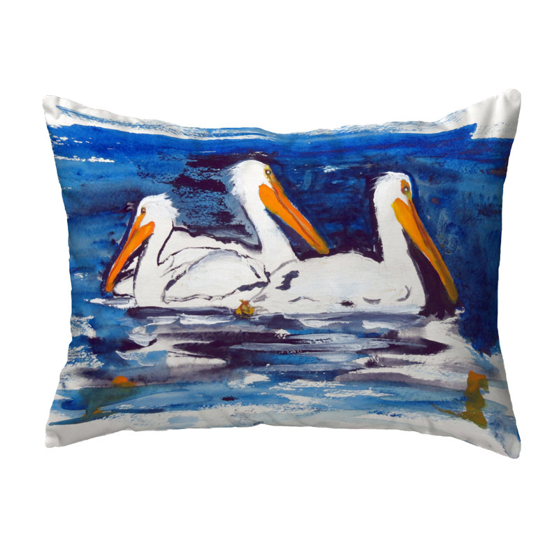 Three Pelicans Outdoor Reversible Throw Pillow