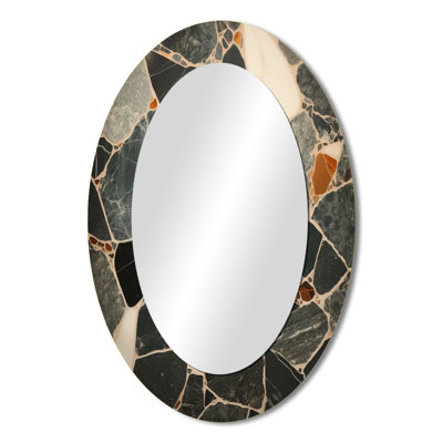 Grey Abstract Harmony In Tiles I - Abstract Oval Decorative Mirror On Metal
