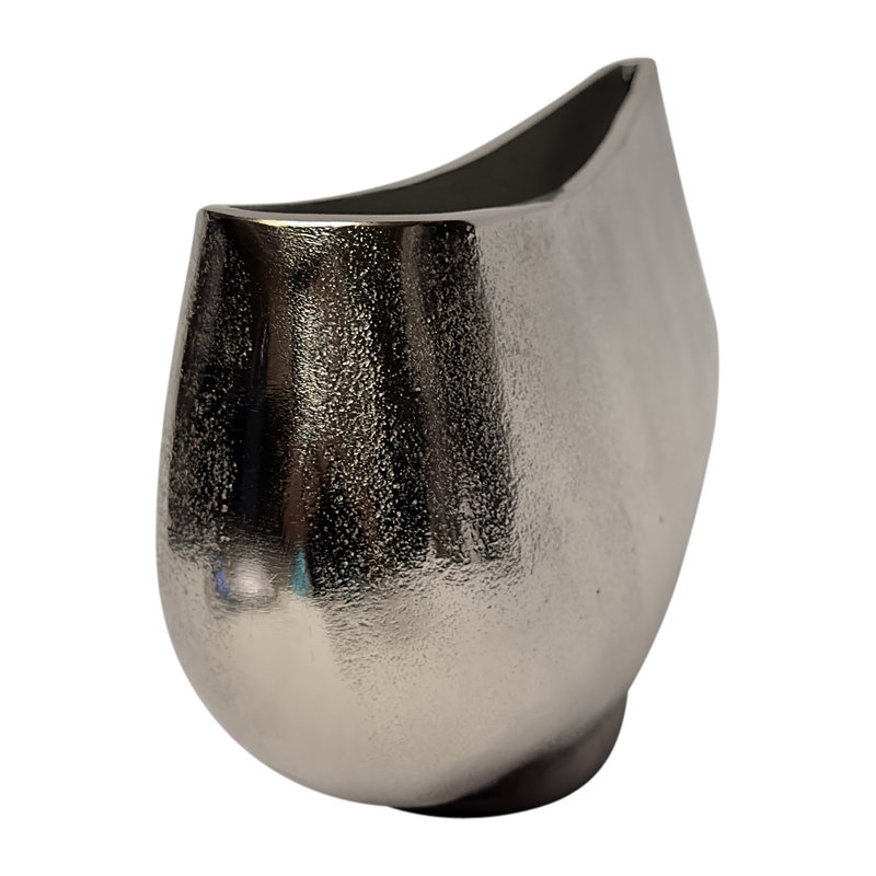 Pico Handmade Aluminum Table Vase, 7" H x 14" W x 5" D, Silver