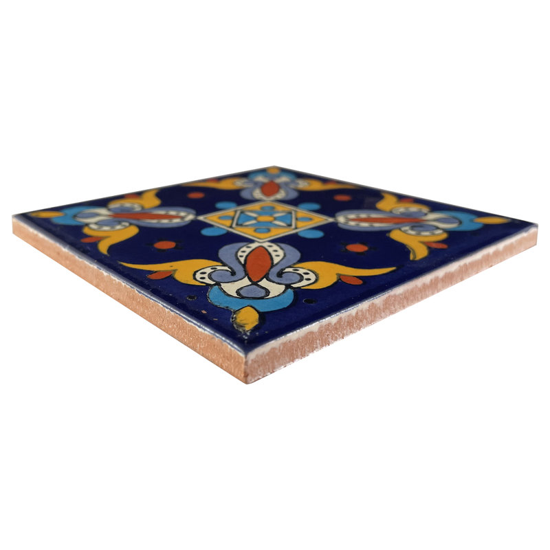 4.2" x 4.2" 9pcs TalaMex Blue Oasis Talavera Mexican Clay Tile Handmade Talavera Backsplash
