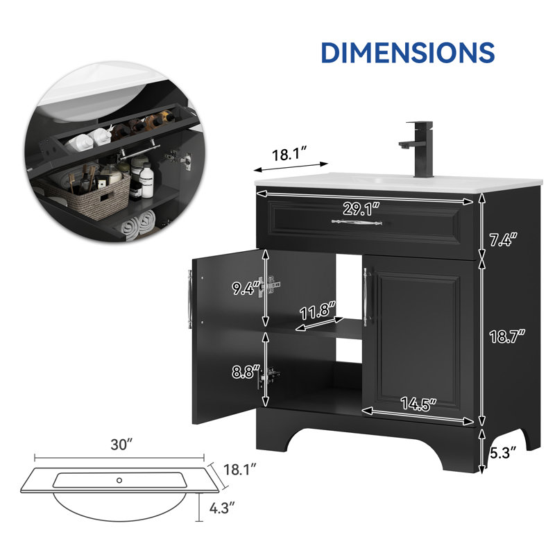 30" Bathroom Vanity With Drop-In Sink (Include Faucet), Black
