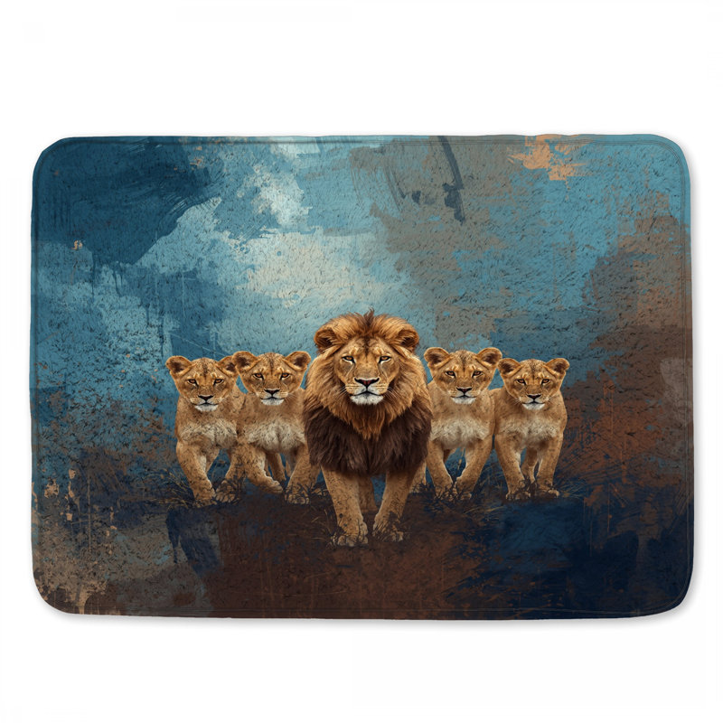 Tapis de bain lion avec lionceaux, 24 po L x 17 po L