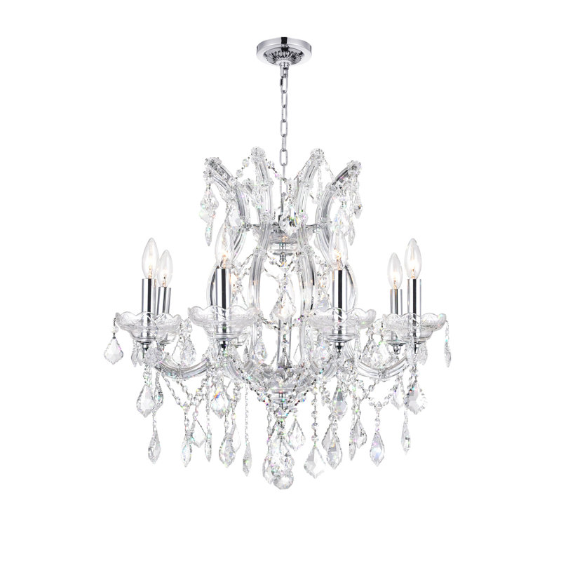 Lustre 9 lumières Orr, plafonnier en cristal chromé 24 pouces pour salle à manger, chambre à coucher ou vestibule, Clair