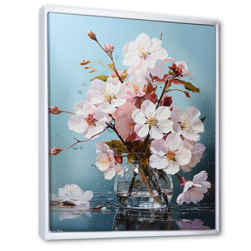 Fleur de pommier IV sur toile, Cadre flottant blanc, H 20 po x l 12 po x P 1 po