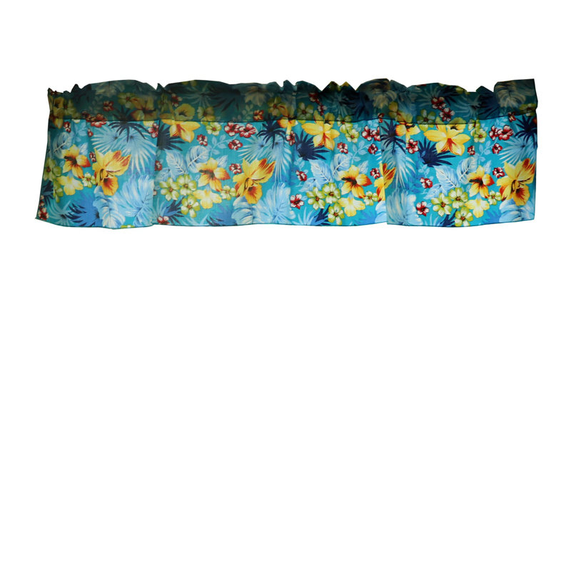 Cantonnière à motif tropical hawaïen, Turquoise, L 14 po x L 58 po