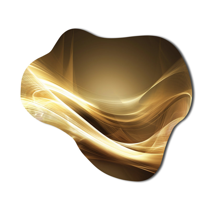 «Gold Elegant Modern Sofa III - Waves Cloud», art mural en métal pour le salon, impression d'art asymétrique en métal doré