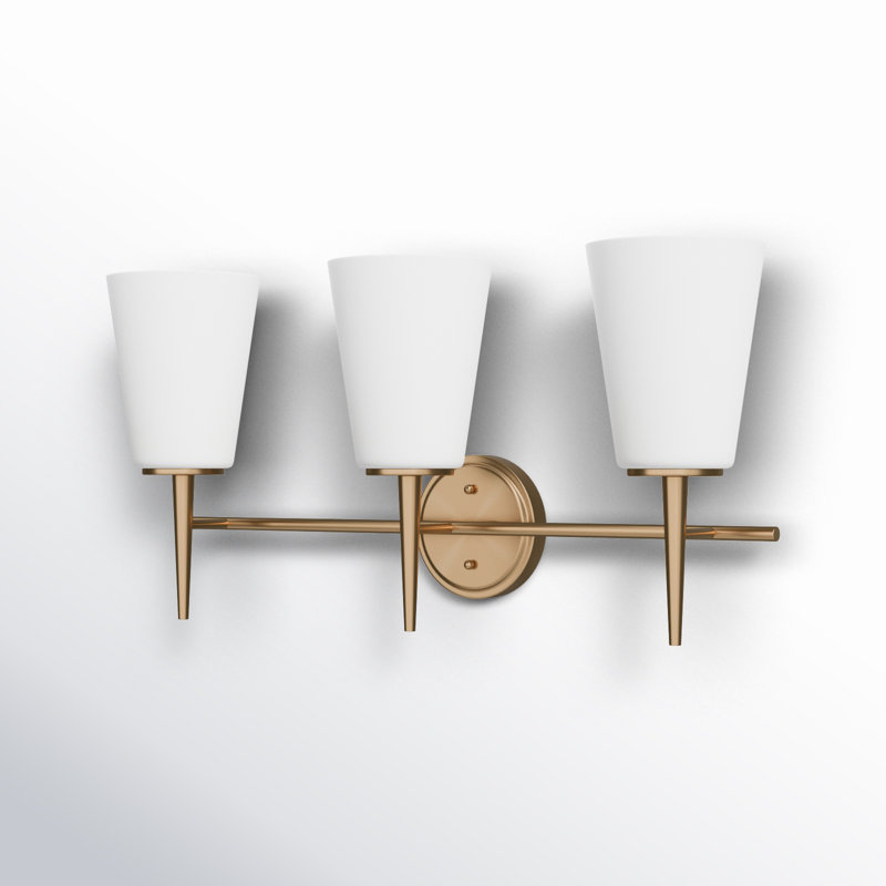 Erlandson 3-Light Dimmable Metal Vanity Light with Frosted Glass Shades, 100W A19 Medium, Satin Brass