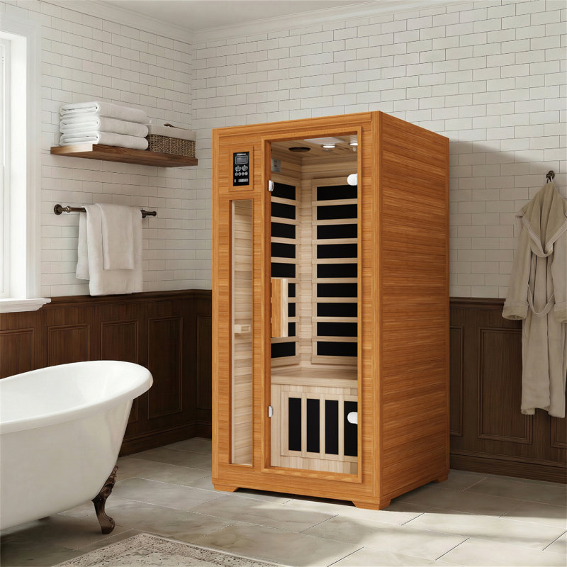 1-Person Indoor Low EMF Infrared Sauna with 6 Mica Heaters, Bluetooth & Chromotherapy Lights