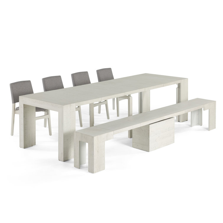 Transformer Table Extendable Dining Set - Table + Bench + 4 Chairs + Cofee Table(Panel Storage Unit) - 2 To 12 People - Canadian Birch