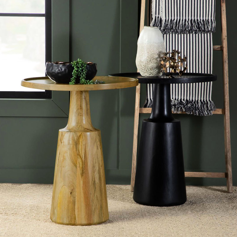 Table d'appoint en bois de manguier rustique avec rebord - 20 po de profondeur