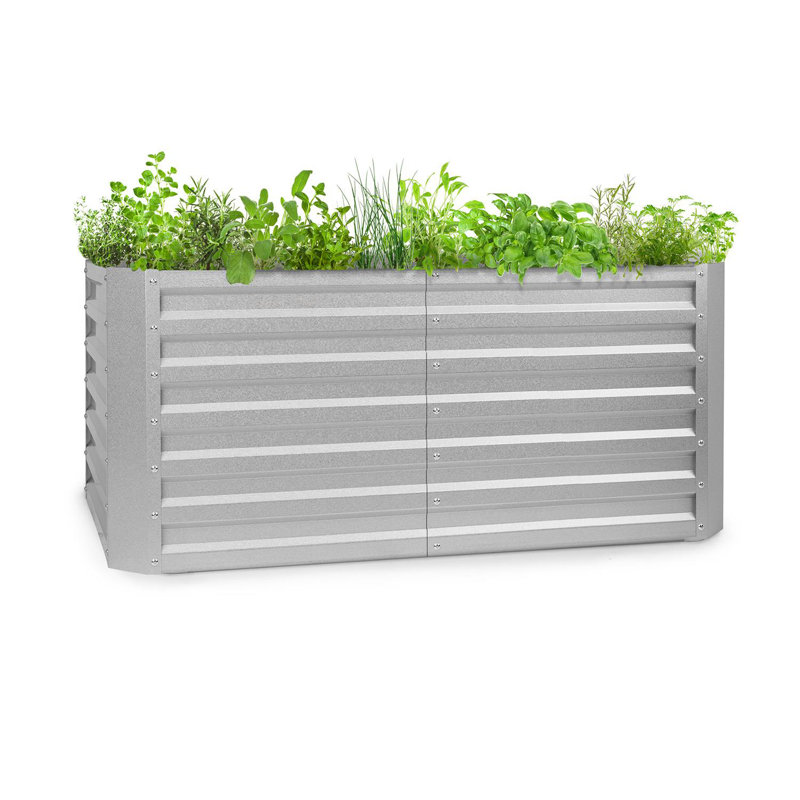 Metal Raised Flower Bed, 60cm H x 120cm W x 60cm D, Silver