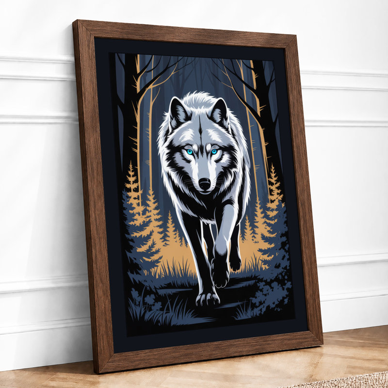 Wolf In Winter Wood Scandinavian - Print, A1 - 84.1 x 59.4 cm, Walnut