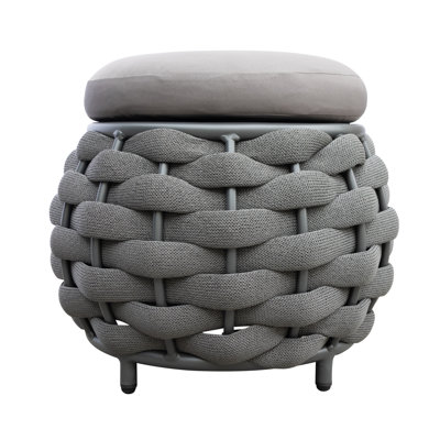 Rope Outdoor Ottoman, Upholstered Patio Footrest With Metal Frame For Deck, Porch Lounge Chair