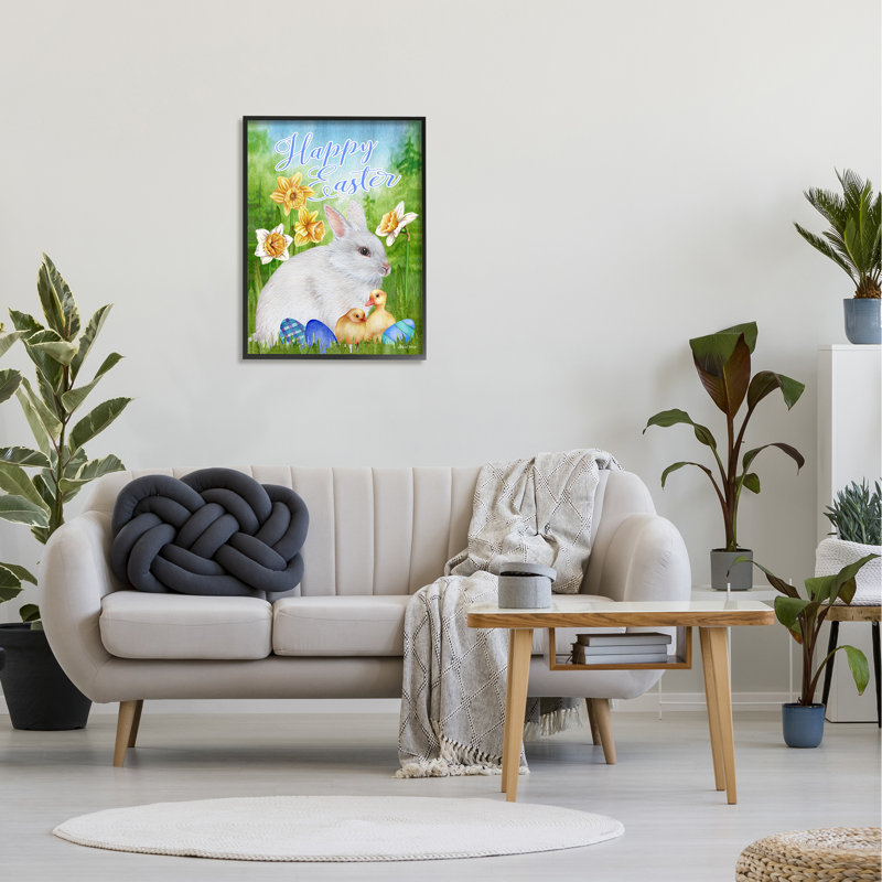 Joyeuses Pâques, printemps, lapin, phrase Ba, poussins, Sheri H, Giclée encadrée noir minuit, H 24 po x l 30 po