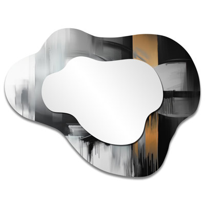 Abstrait Golden Drift Of The Dark Side I - miroir asymétrique abstrait irrégulier, miroir mural moderne, imprimé sur métal